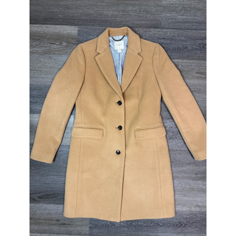 J.Crew Womens Camel Tan Wool Blend Notch Lapel 3-Button Topcoat Jacket Size 2 - Picture 7 of 12